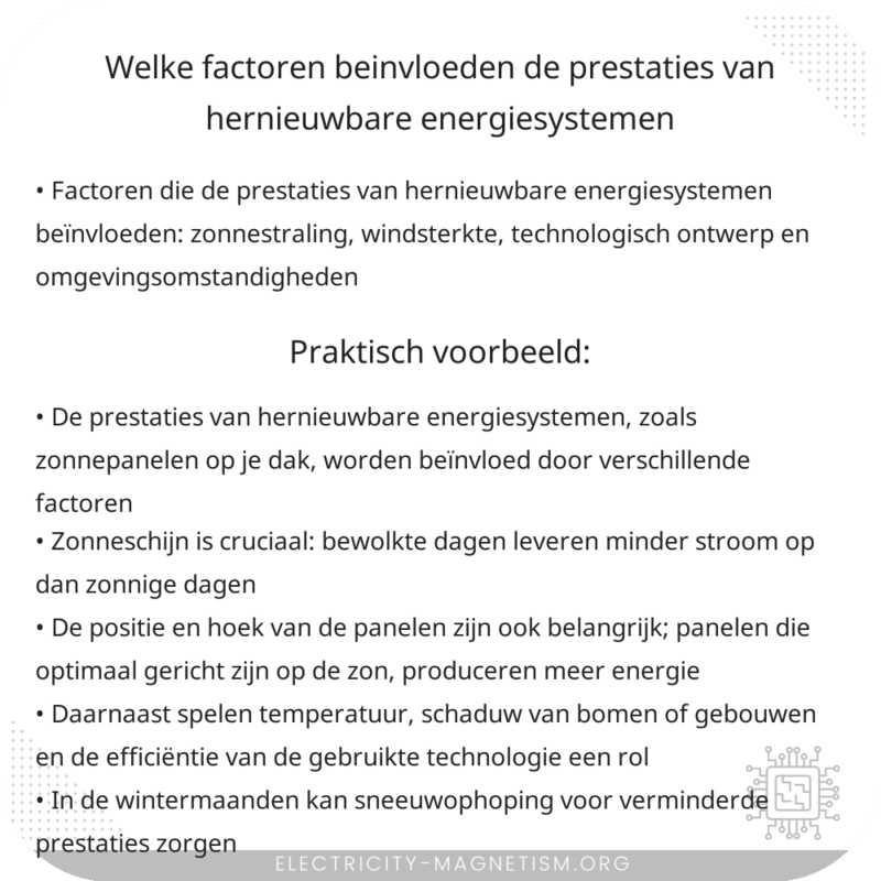 Welke factoren beïnvloeden de prestaties van hernieuwbare energiesystemen?