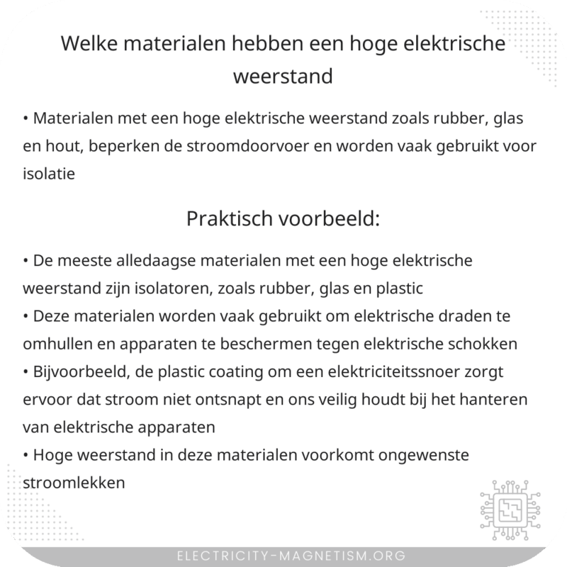 Welke materialen hebben een hoge elektrische weerstand?