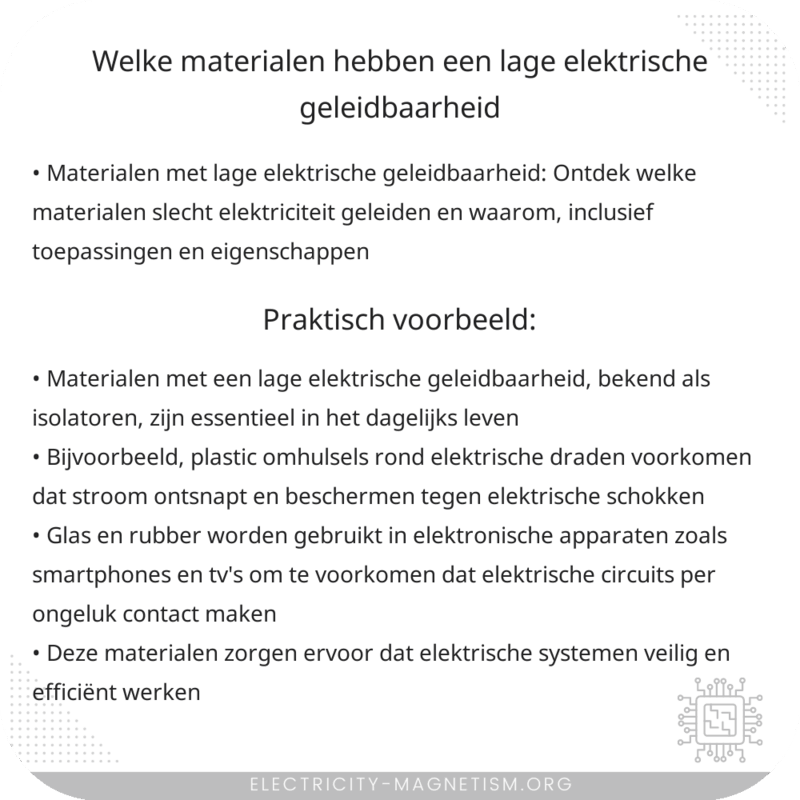 Welke materialen hebben een lage elektrische geleidbaarheid?