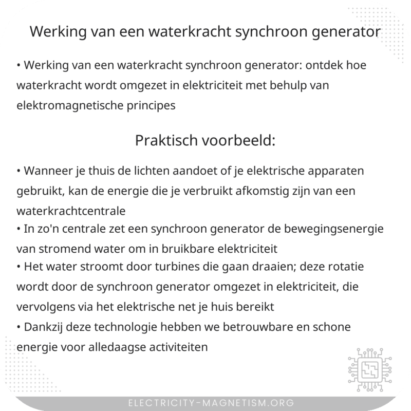 Werking van een Waterkracht Synchroon Generator