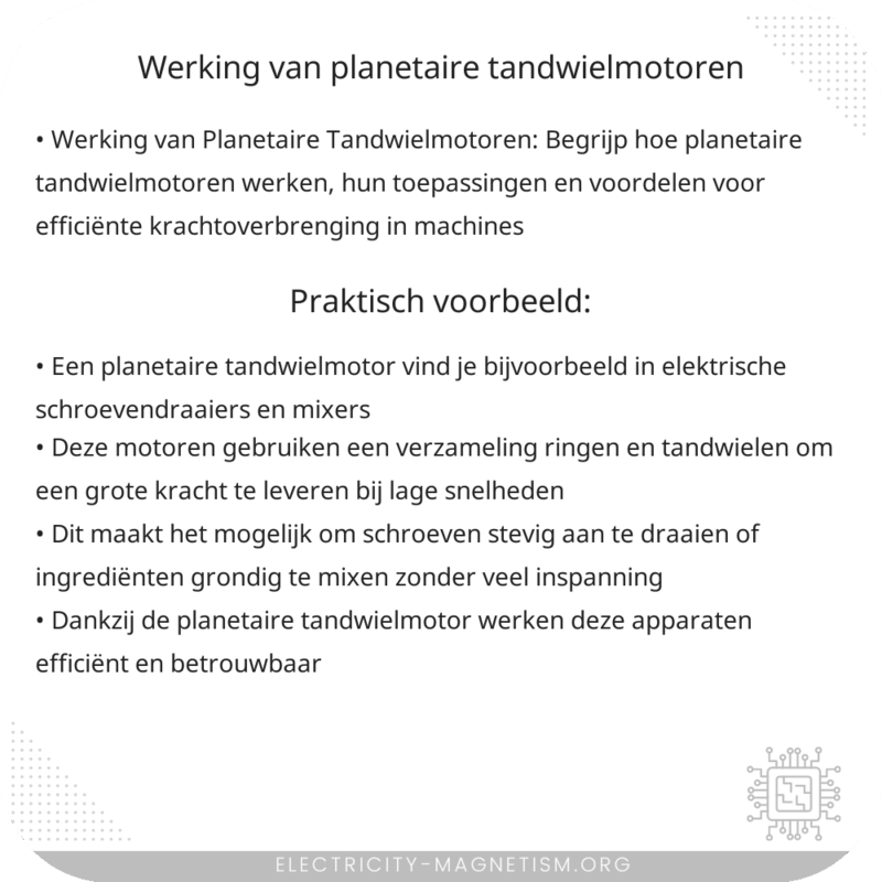 Werking van Planetaire Tandwielmotoren