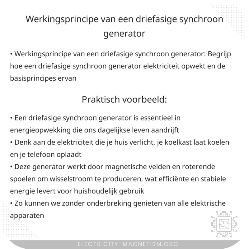Werkingsprincipe van een driefasige synchroon generator