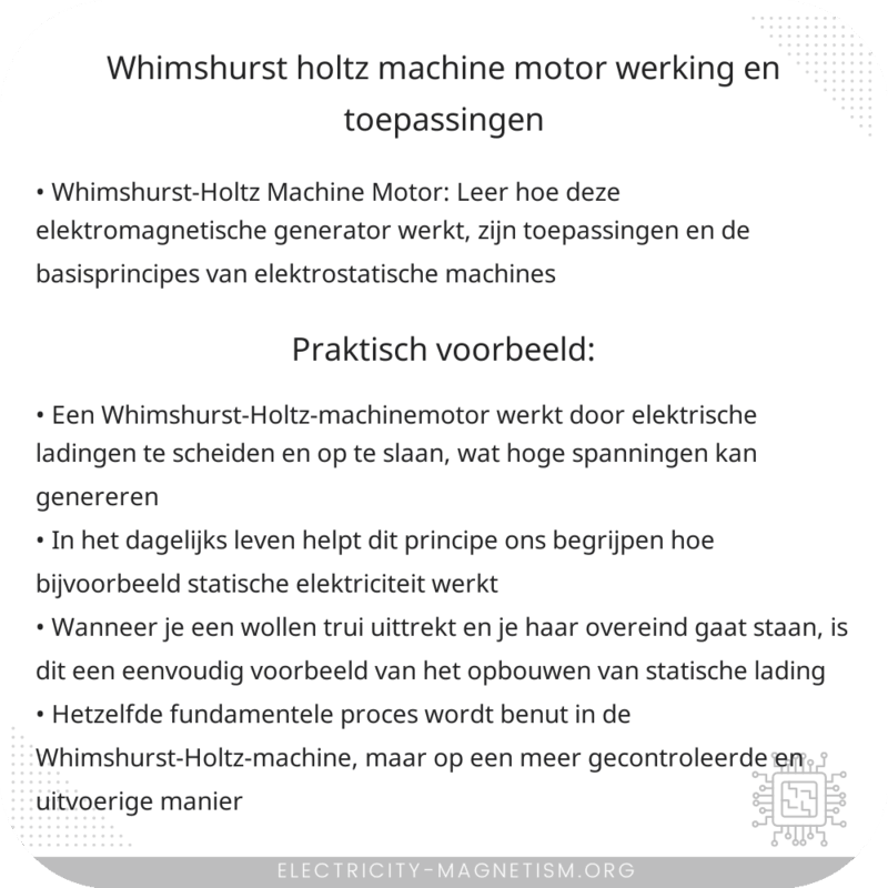 Whimshurst-Holtz Machine Motor | Werking en Toepassingen
