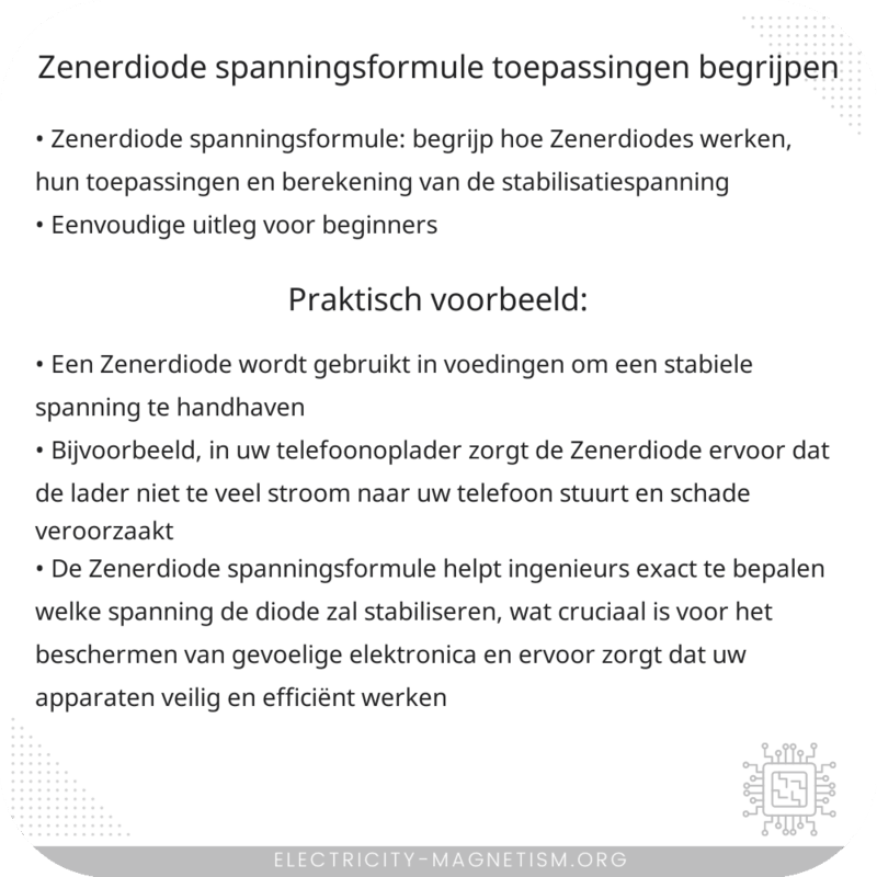 Zenerdiode Spanningsformule | Toepassingen Begrijpen