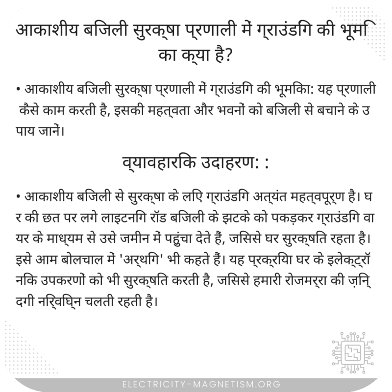आकाशीय बिजली सुरक्षा प्रणाली में ग्राउंडिंग की भूमिका क्या है?