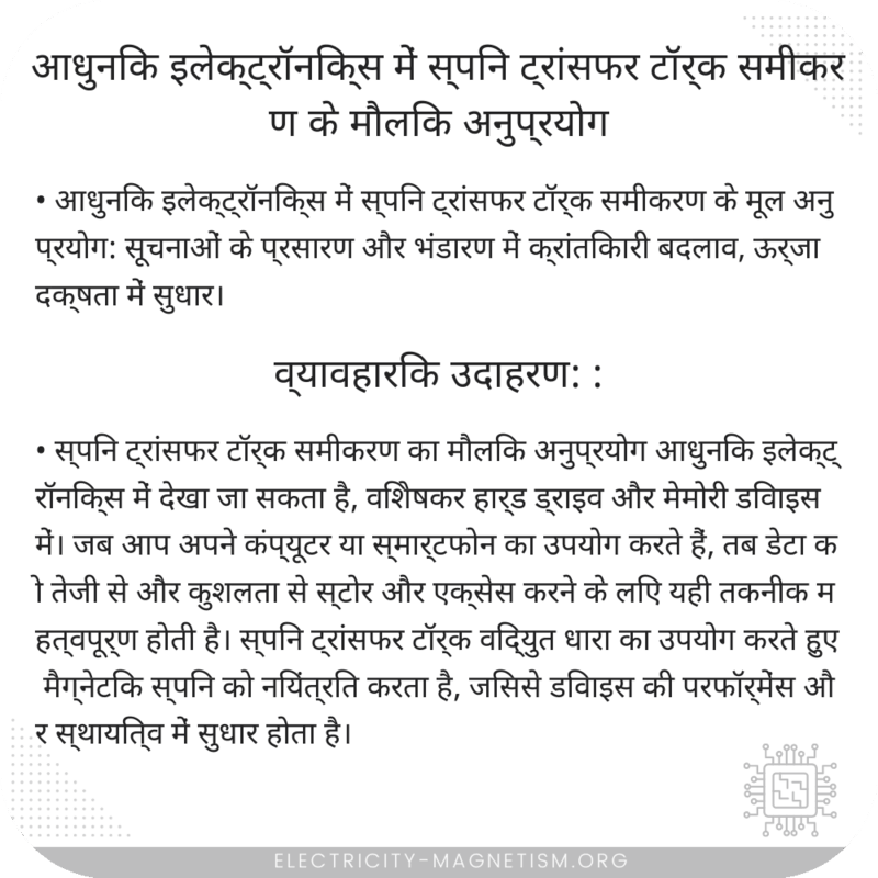 आधुनिक इलेक्ट्रॉनिक्स में स्पिन ट्रांसफर टॉर्क समीकरण के मौलिक अनुप्रयोग