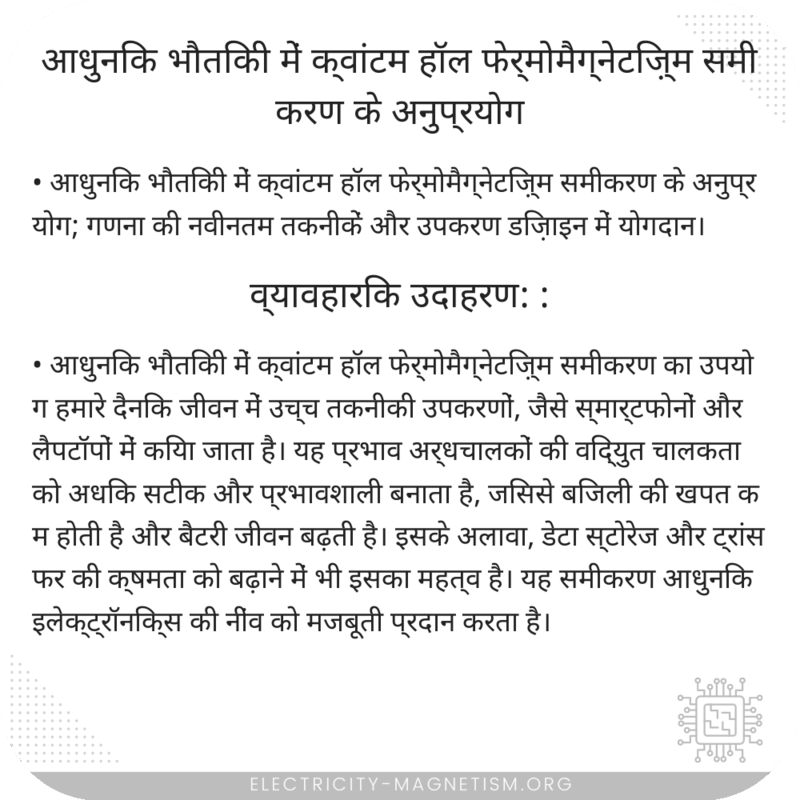 आधुनिक भौतिकी में क्वांटम हॉल फेर्मोमैग्नेटिज़्म समीकरण के अनुप्रयोग