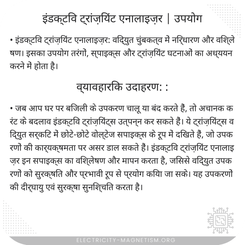 इंडक्टिव ट्रांज़ियंट एनालाइज़र | उपयोग