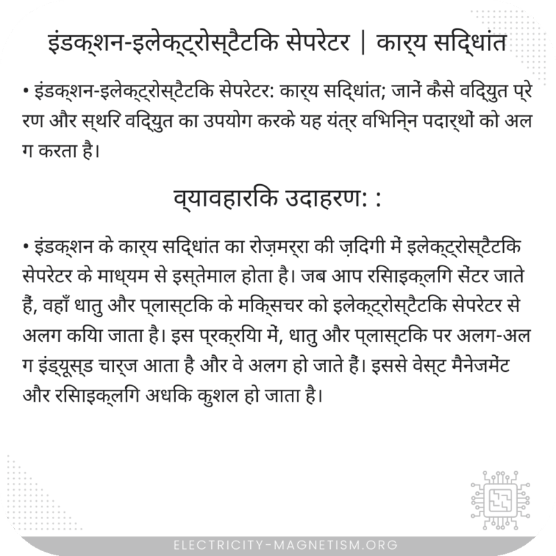 इंडक्शन-इलेक्ट्रोस्टैटिक सेपरेटर | कार्य सिद्धांत