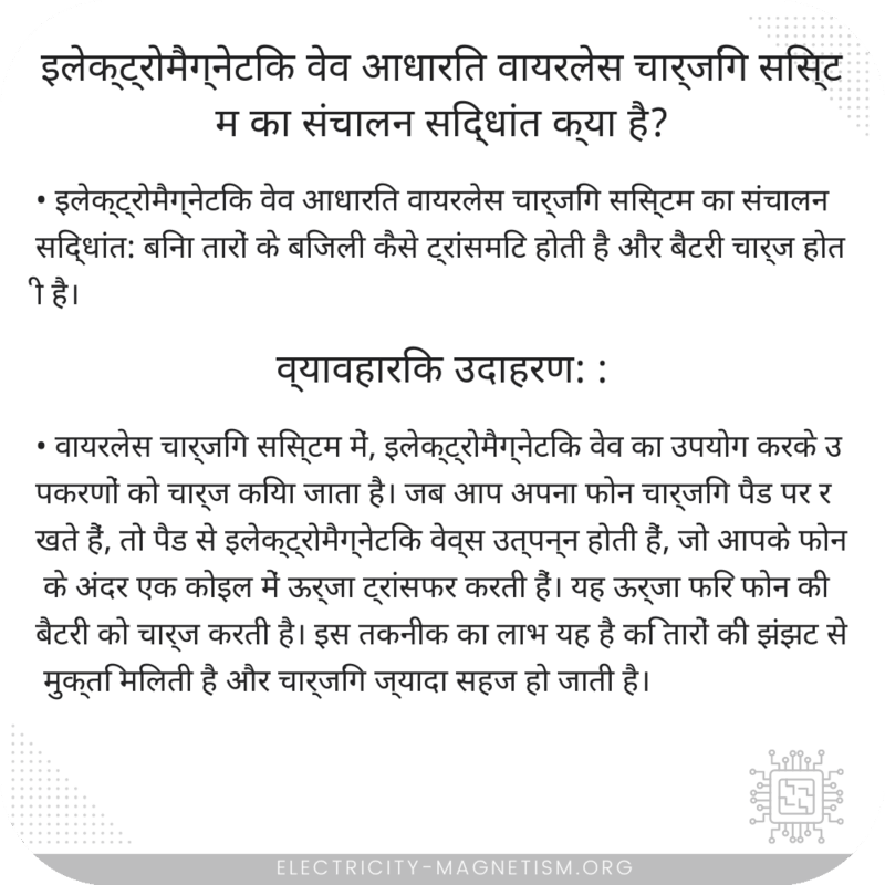 इलेक्ट्रोमैग्नेटिक वेव आधारित वायरलेस चार्जिंग सिस्टम का संचालन सिद्धांत क्या है?