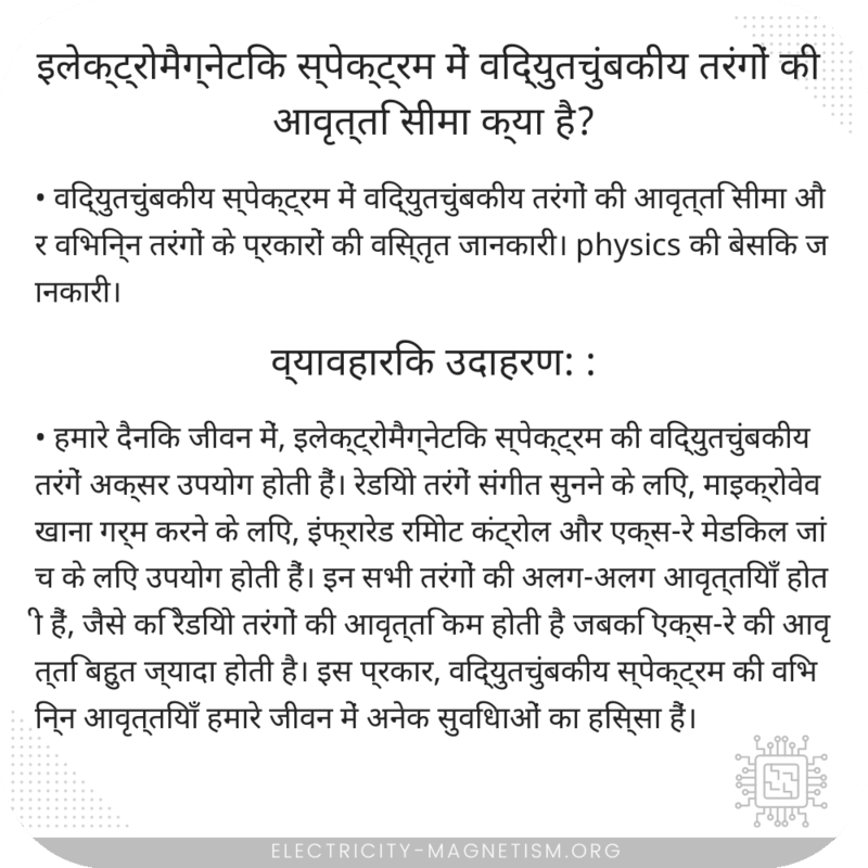 इलेक्ट्रोमैग्नेटिक स्पेक्ट्रम में विद्युतचुंबकीय तरंगों की आवृत्ति सीमा क्या है?