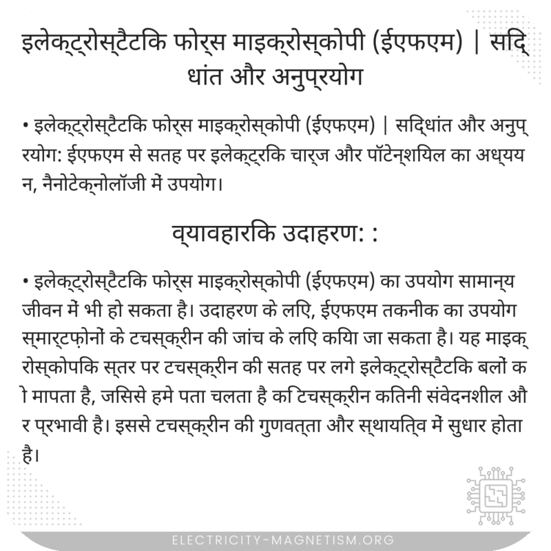 इलेक्ट्रोस्टैटिक फोर्स माइक्रोस्कोपी (ईएफएम) | सिद्धांत और अनुप्रयोग