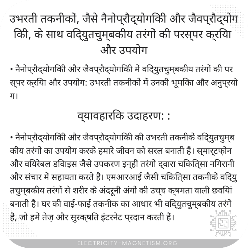 उभरती तकनीकों, जैसे नैनोप्रौद्योगिकी और जैवप्रौद्योगिकी, के साथ विद्युतचुम्बकीय तरंगों की परस्पर क्रिया और उपयोग