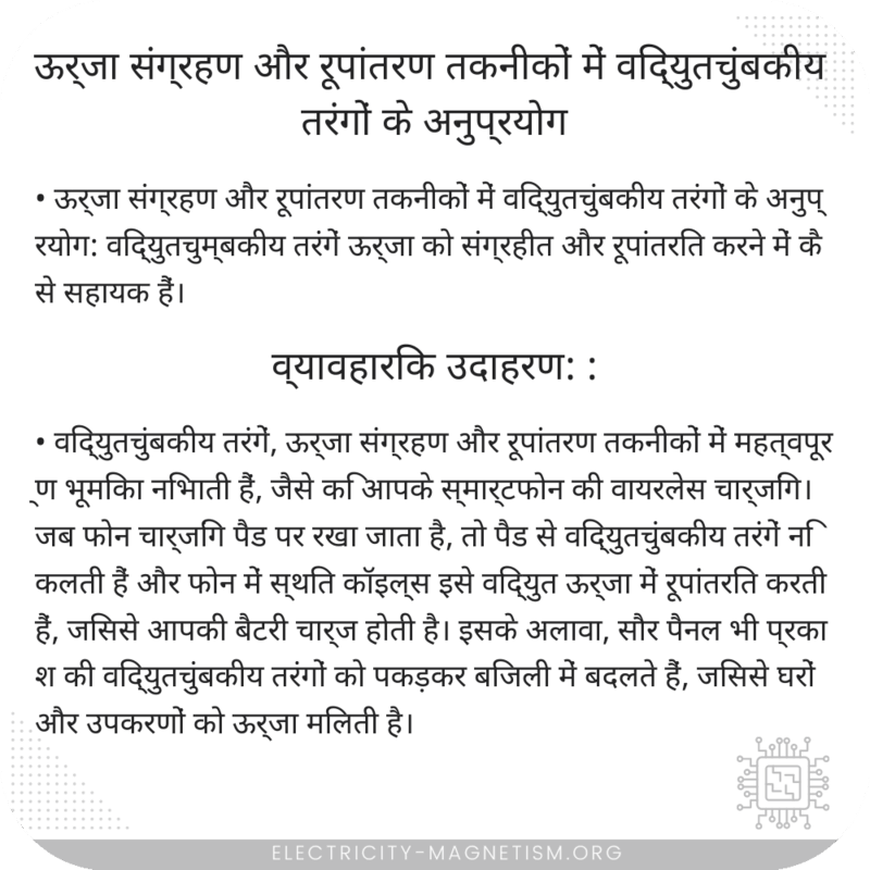 ऊर्जा संग्रहण और रूपांतरण तकनीकों में विद्युतचुंबकीय तरंगों के अनुप्रयोग