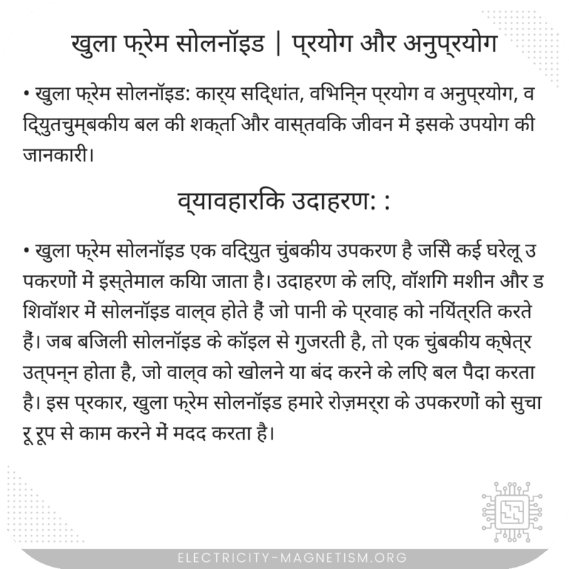 खुला फ्रेम सोलनॉइड | प्रयोग और अनुप्रयोग
