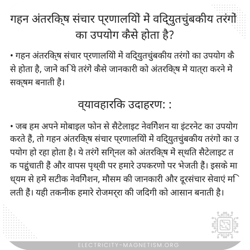 गहन अंतरिक्ष संचार प्रणालियों में विद्युतचुंबकीय तरंगों का उपयोग कैसे होता है?