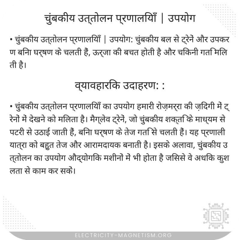 चुंबकीय उत्तोलन प्रणालियाँ | उपयोग