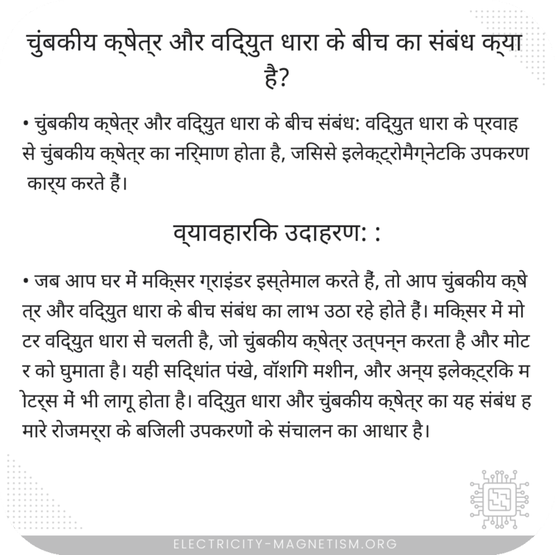चुंबकीय क्षेत्र और विद्युत धारा के बीच का संबंध क्या है?