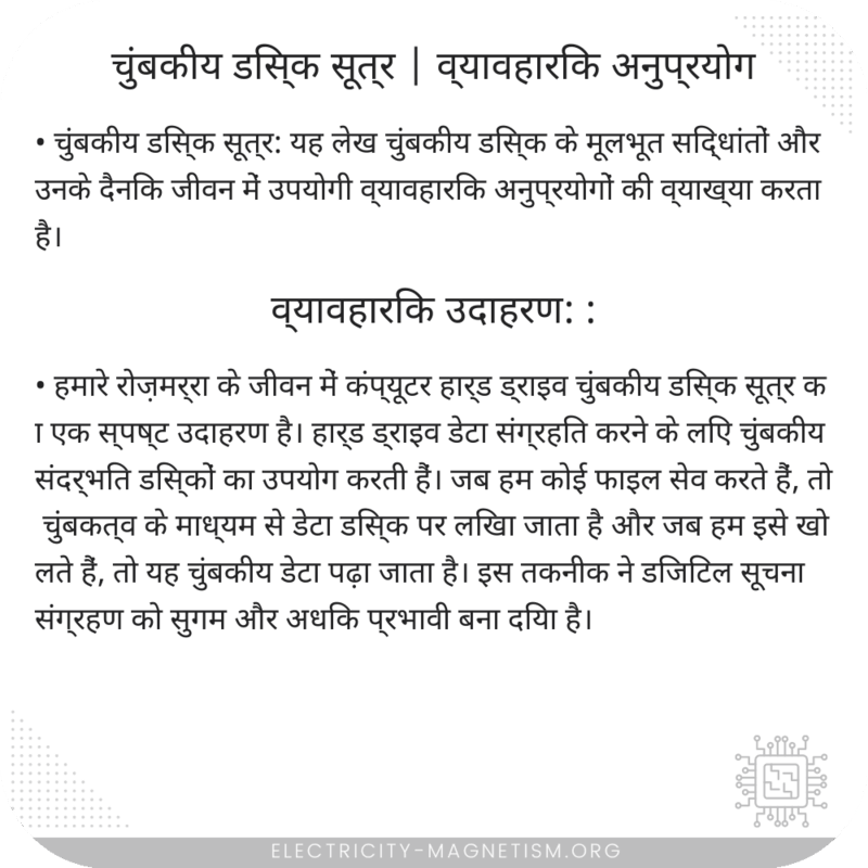 चुंबकीय डिस्क सूत्र | व्यावहारिक अनुप्रयोग