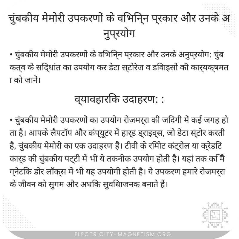 चुंबकीय मेमोरी उपकरणों के विभिन्न प्रकार और उनके अनुप्रयोग