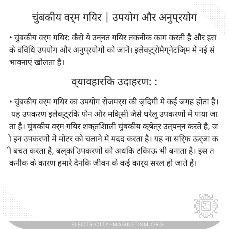 चुंबकीय वर्म गियर | उपयोग और अनुप्रयोग