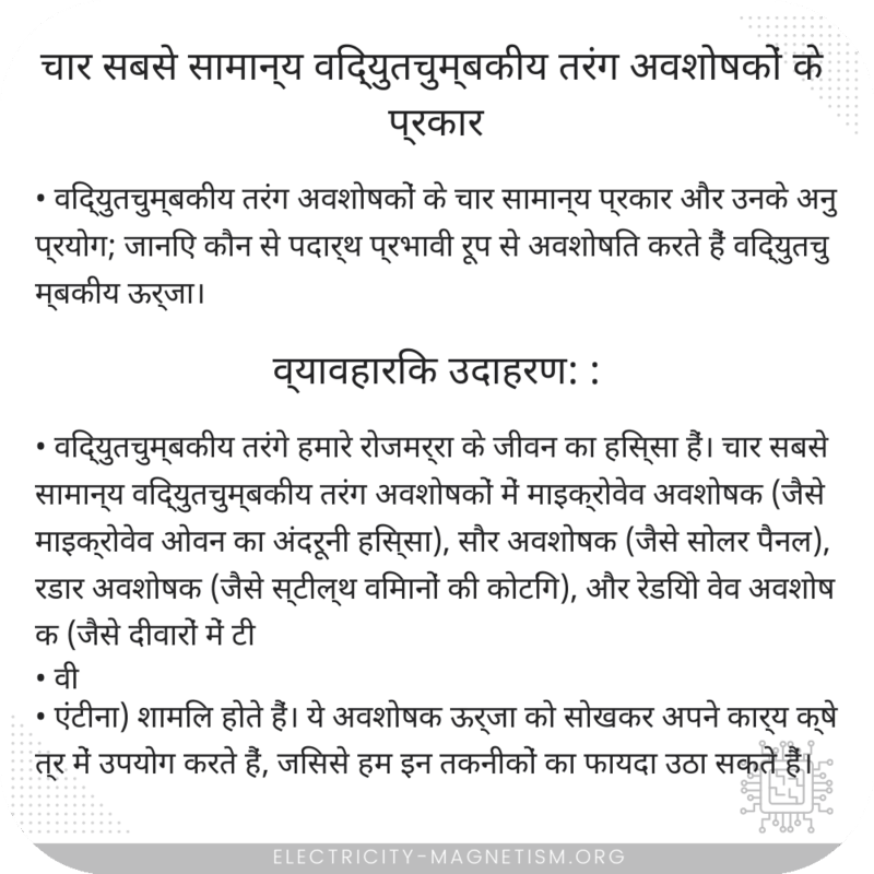 चार सबसे सामान्य विद्युतचुम्बकीय तरंग अवशोषकों के प्रकार