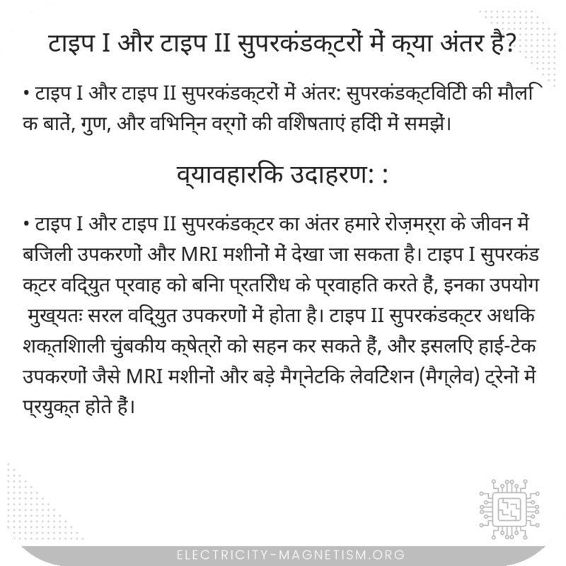 टाइप I और टाइप II सुपरकंडक्टरों में क्या अंतर है?