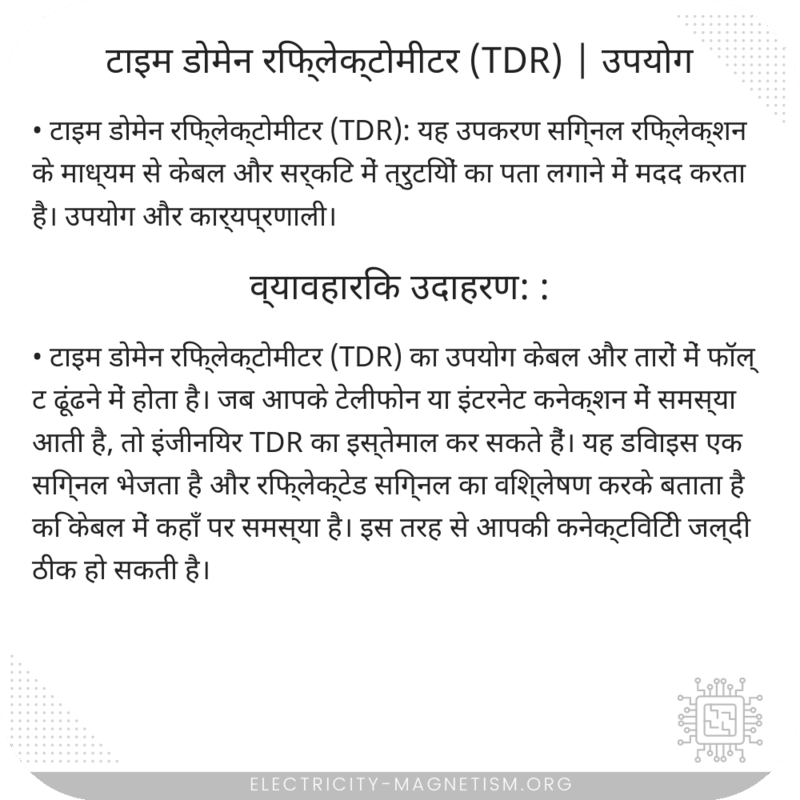 टाइम डोमेन रिफ्लेक्टोमीटर (TDR) | उपयोग