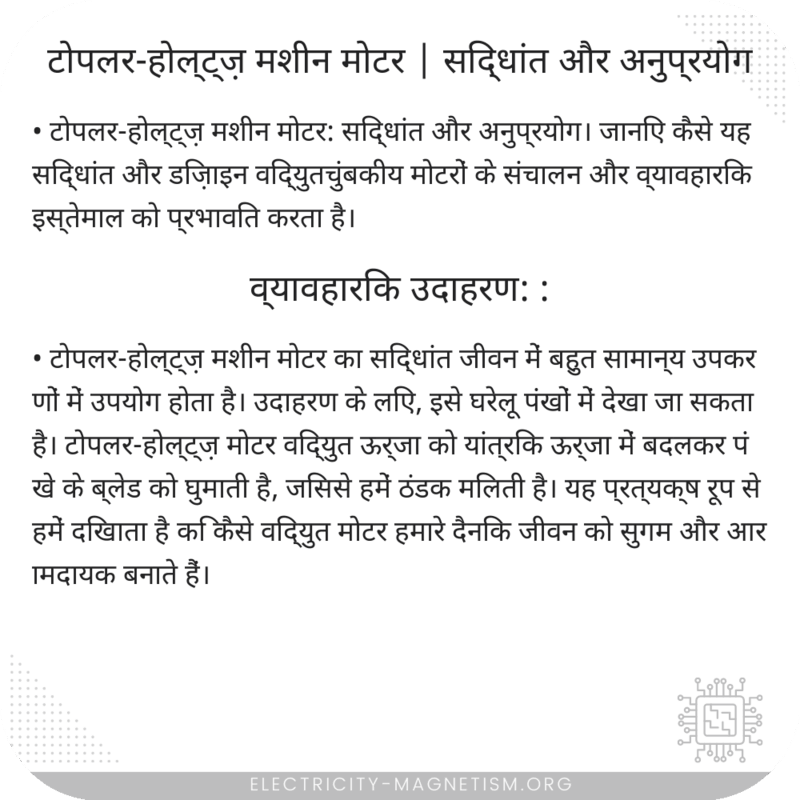 टोपलर-होल्ट्ज़ मशीन मोटर | सिद्धांत और अनुप्रयोग