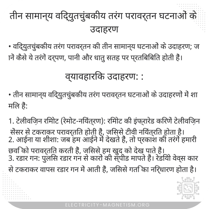 तीन सामान्य विद्युतचुंबकीय तरंग परावर्तन घटनाओं के उदाहरण