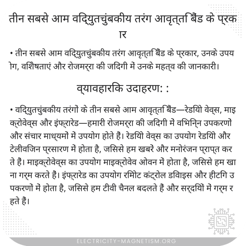 तीन सबसे आम विद्युतचुंबकीय तरंग आवृत्ति बैंड के प्रकार