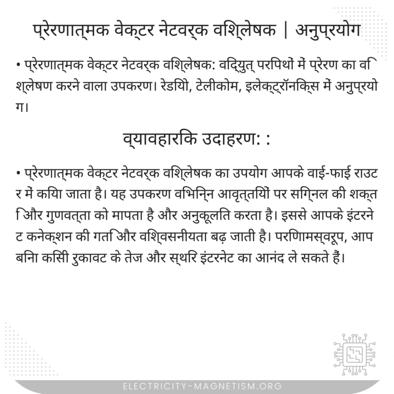 प्रेरणात्मक वेक्टर नेटवर्क विश्लेषक | अनुप्रयोग