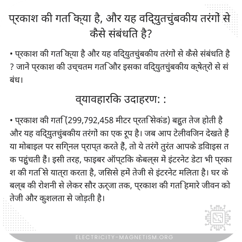 प्रकाश की गति क्या है, और यह विद्युतचुंबकीय तरंगों से कैसे संबंधित है?