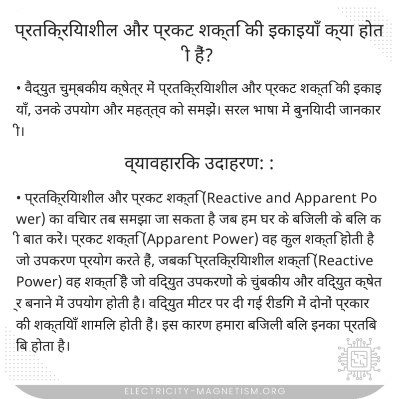 प्रतिक्रियाशील और प्रकट शक्ति की इकाइयाँ क्या होती हैं?