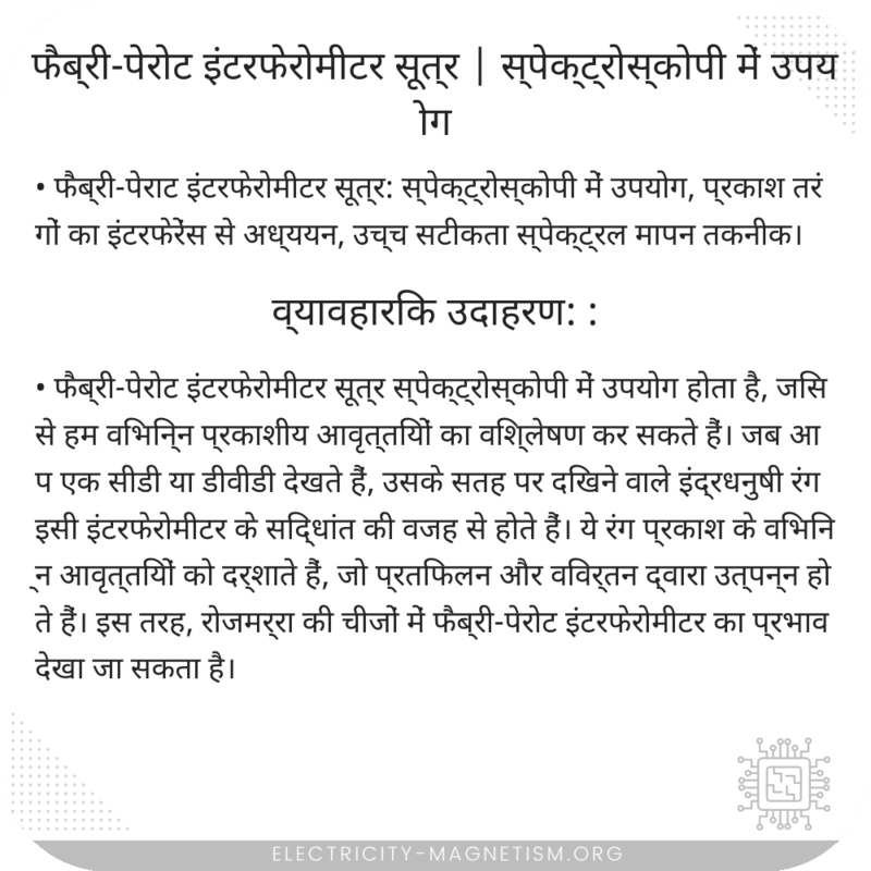 फैब्री-पेरोट इंटरफेरोमीटर सूत्र | स्पेक्ट्रोस्कोपी में उपयोग