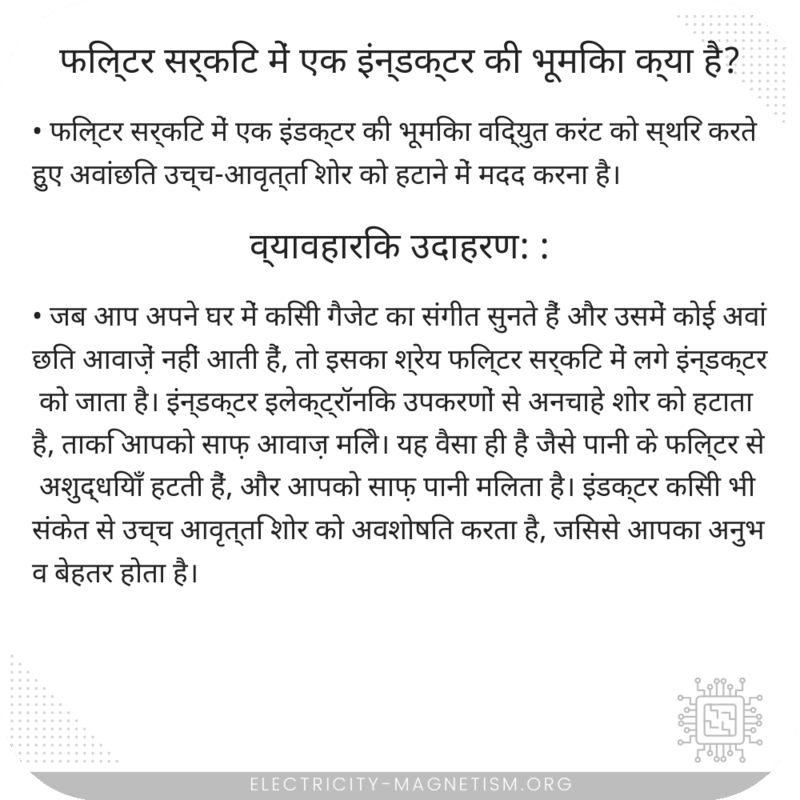 फिल्टर सर्किट में एक इंन्डक्टर की भूमिका क्या है?