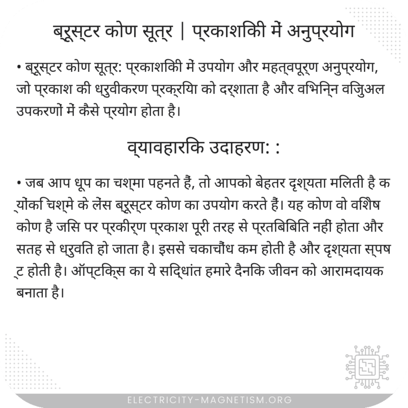 ब्रूस्टर कोण सूत्र | प्रकाशिकी में अनुप्रयोग