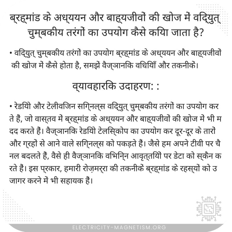 ब्रह्मांड के अध्ययन और बाह्यजीवों की खोज में विद्युत् चुम्बकीय तरंगों का उपयोग कैसे किया जाता है?