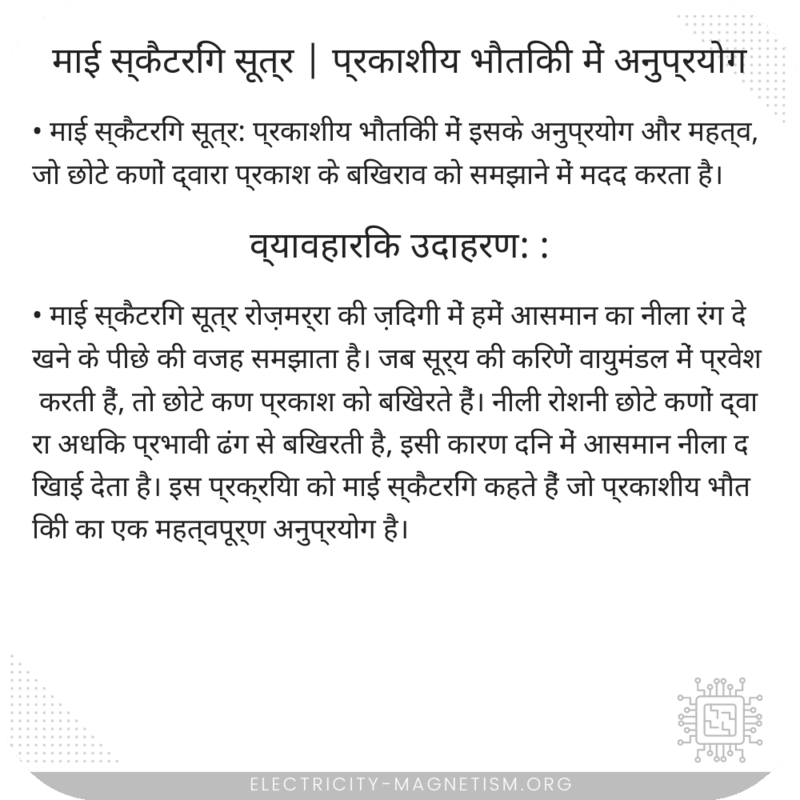 माई स्कैटरिंग सूत्र | प्रकाशीय भौतिकी में अनुप्रयोग