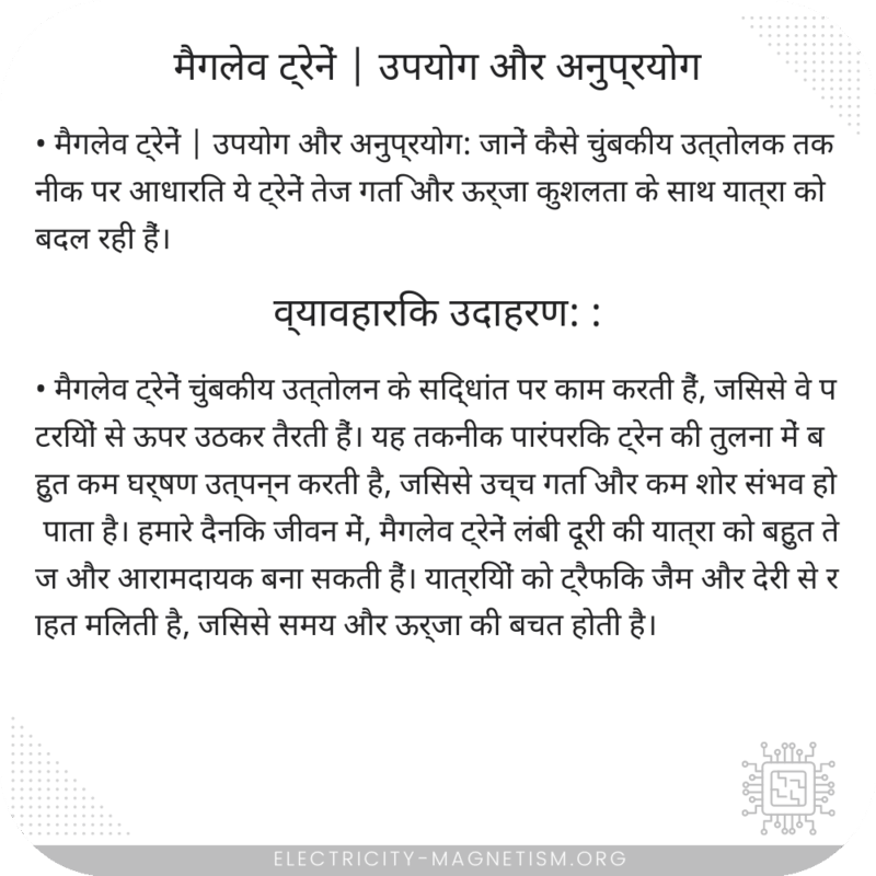 मैगलेव ट्रेनें | उपयोग और अनुप्रयोग