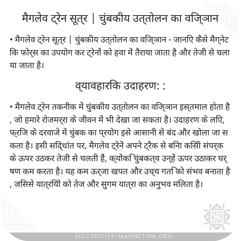 मैगलेव ट्रेन सूत्र | चुंबकीय उत्तोलन का विज्ञान