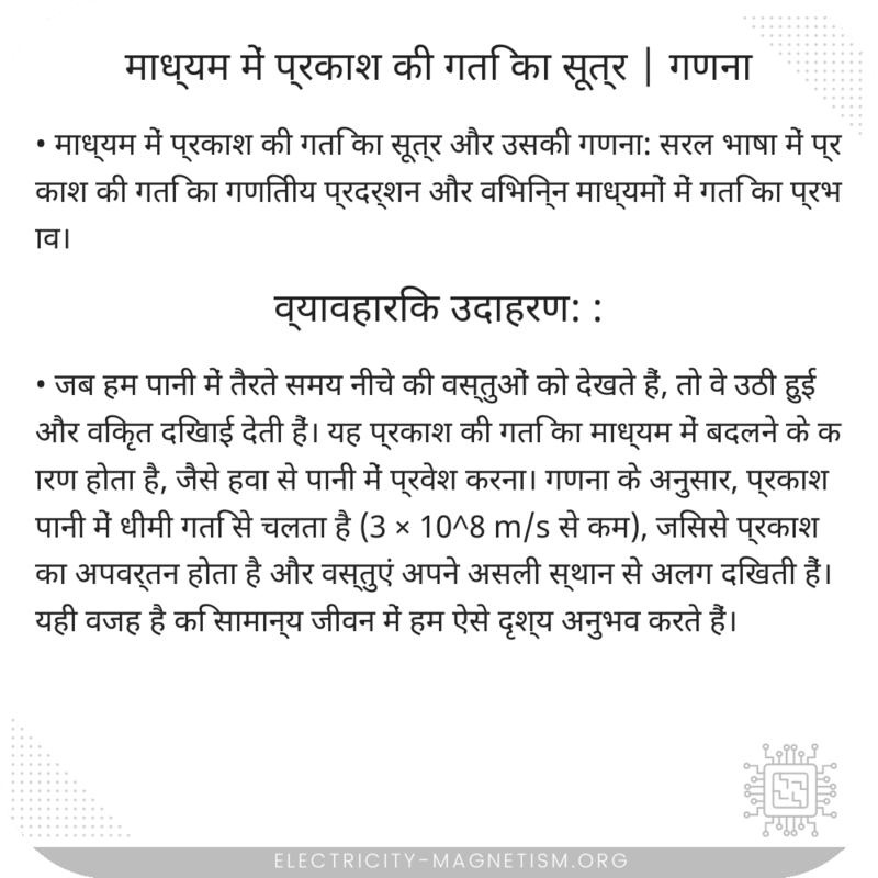 माध्यम में प्रकाश की गति का सूत्र | गणना