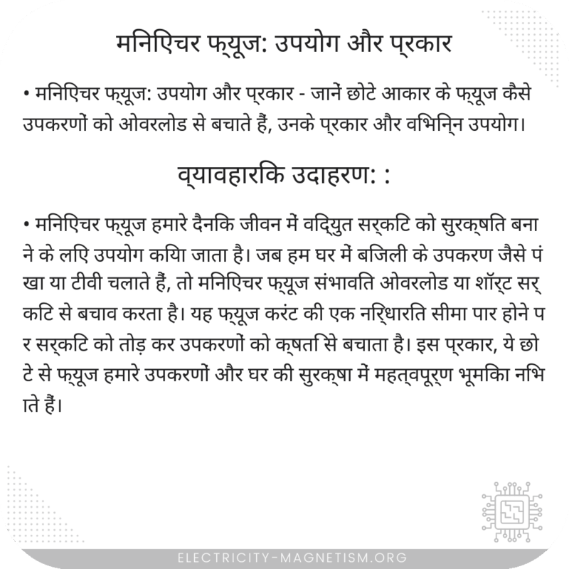 मिनिएचर फ्यूज: उपयोग और प्रकार