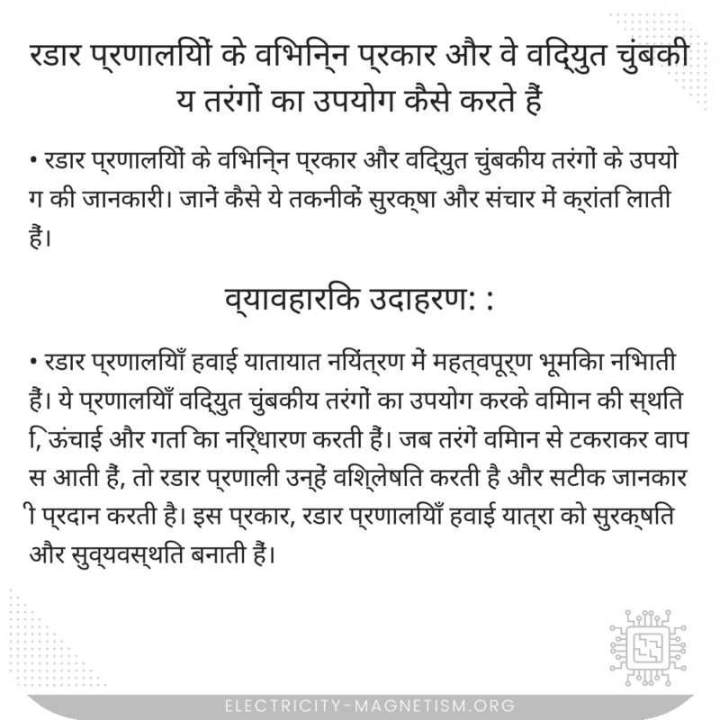 रडार प्रणालियों के विभिन्न प्रकार और वे विद्युत चुंबकीय तरंगों का उपयोग कैसे करते हैं