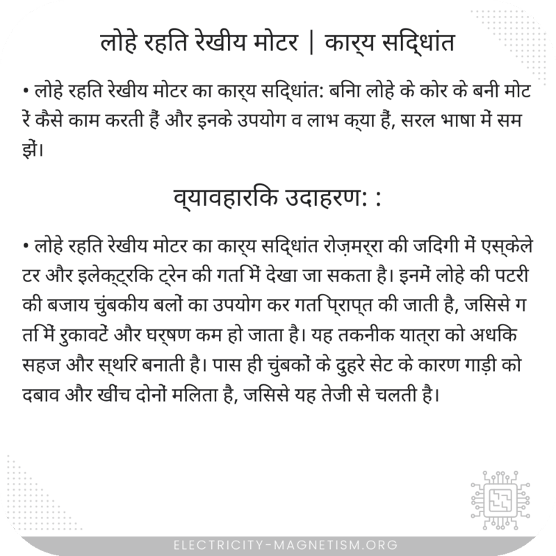 लोहे रहित रेखीय मोटर | कार्य सिद्धांत