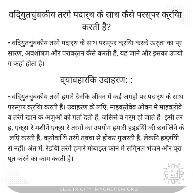विद्युतचुंबकीय तरंगें पदार्थ के साथ कैसे परस्पर क्रिया करती हैं?