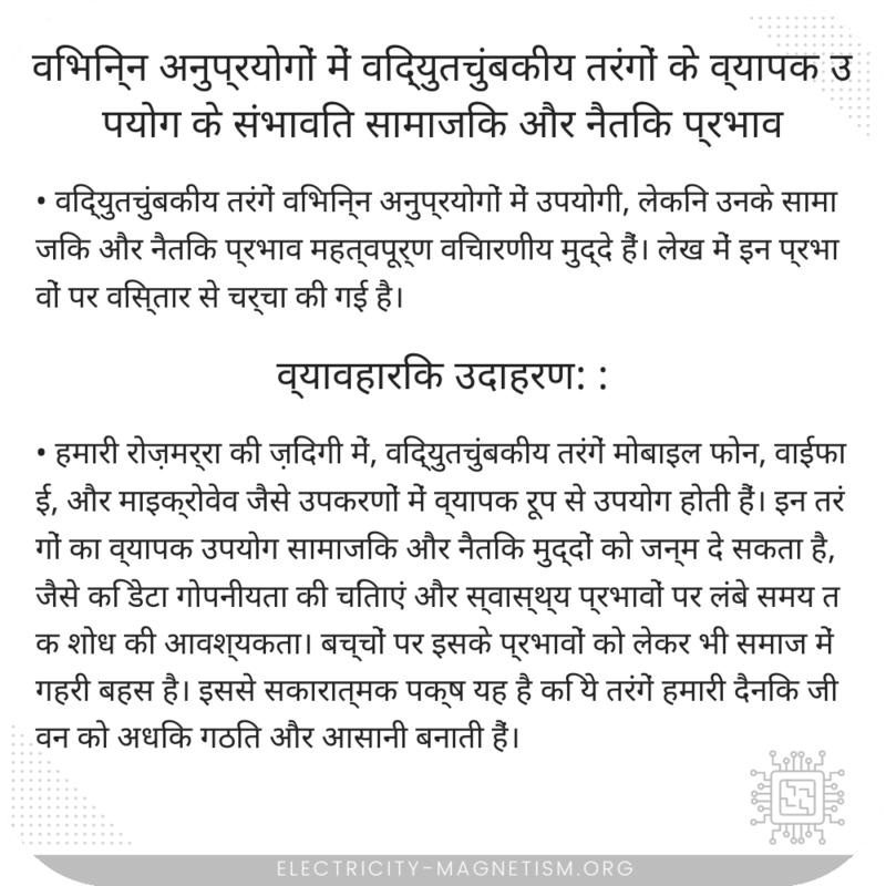 विभिन्न अनुप्रयोगों में विद्युतचुंबकीय तरंगों के व्यापक उपयोग के संभावित सामाजिक और नैतिक प्रभाव