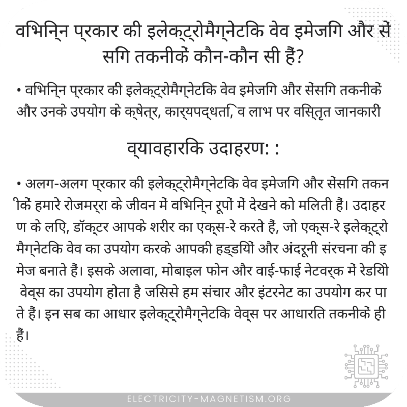 विभिन्न प्रकार की इलेक्ट्रोमैग्नेटिक वेव इमेजिंग और सेंसिंग तकनीकें कौन-कौन सी हैं?