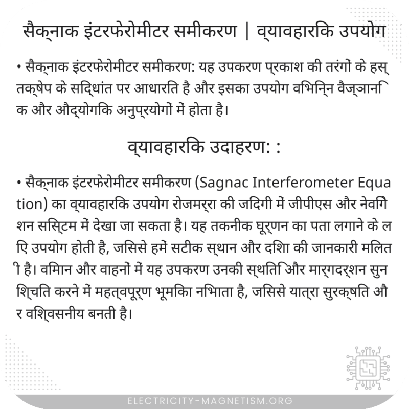 सैक्नाक इंटरफेरोमीटर समीकरण | व्यावहारिक उपयोग