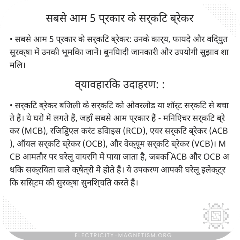 सबसे आम 5 प्रकार के सर्किट ब्रेकर